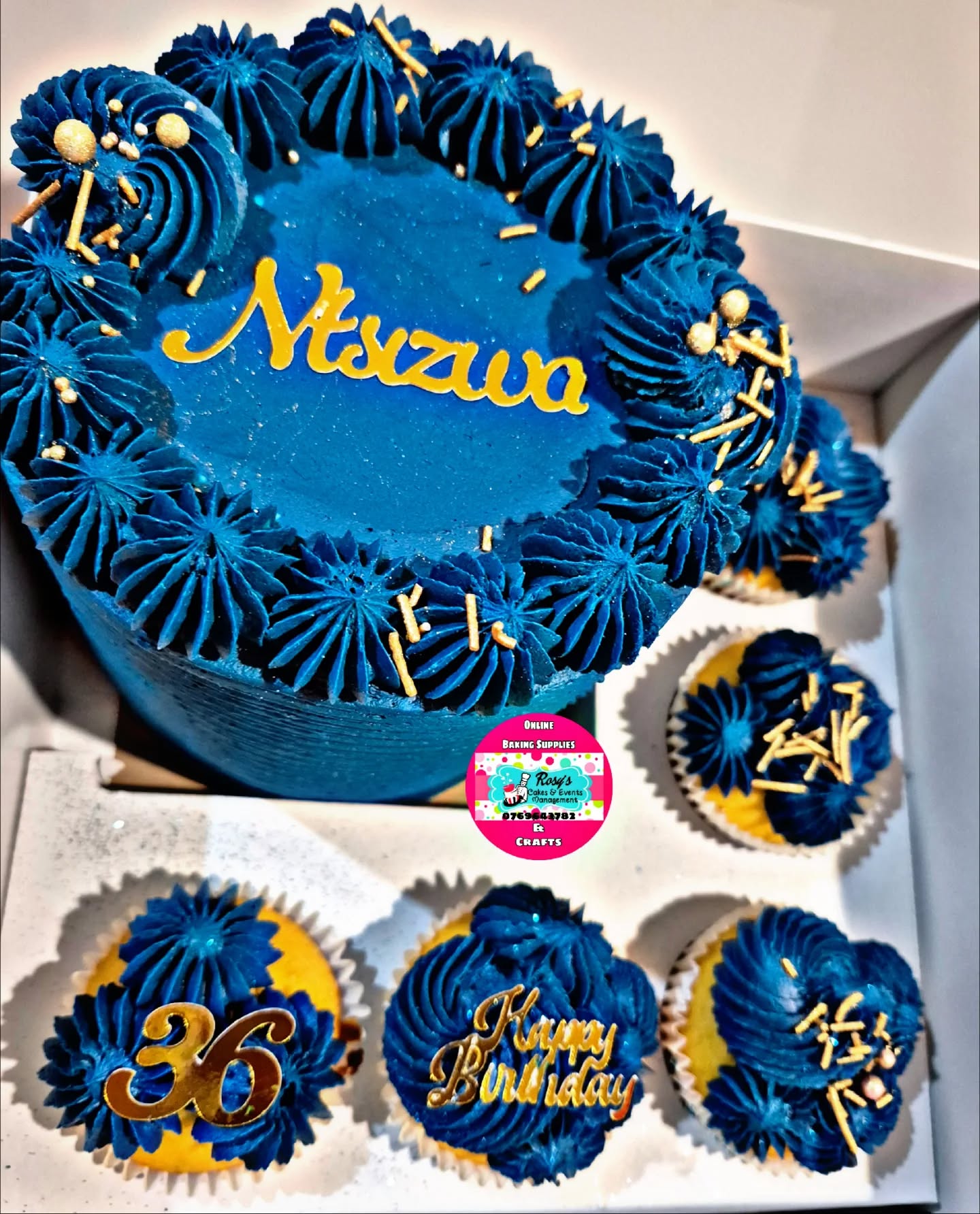 Blue & Gold 36th Cake by Rosy's Cakes and Events