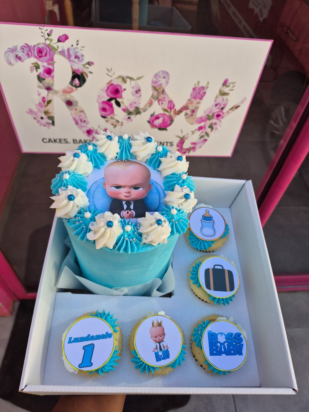 Teal Baby Box Cake by Rosy's Cakes and Events